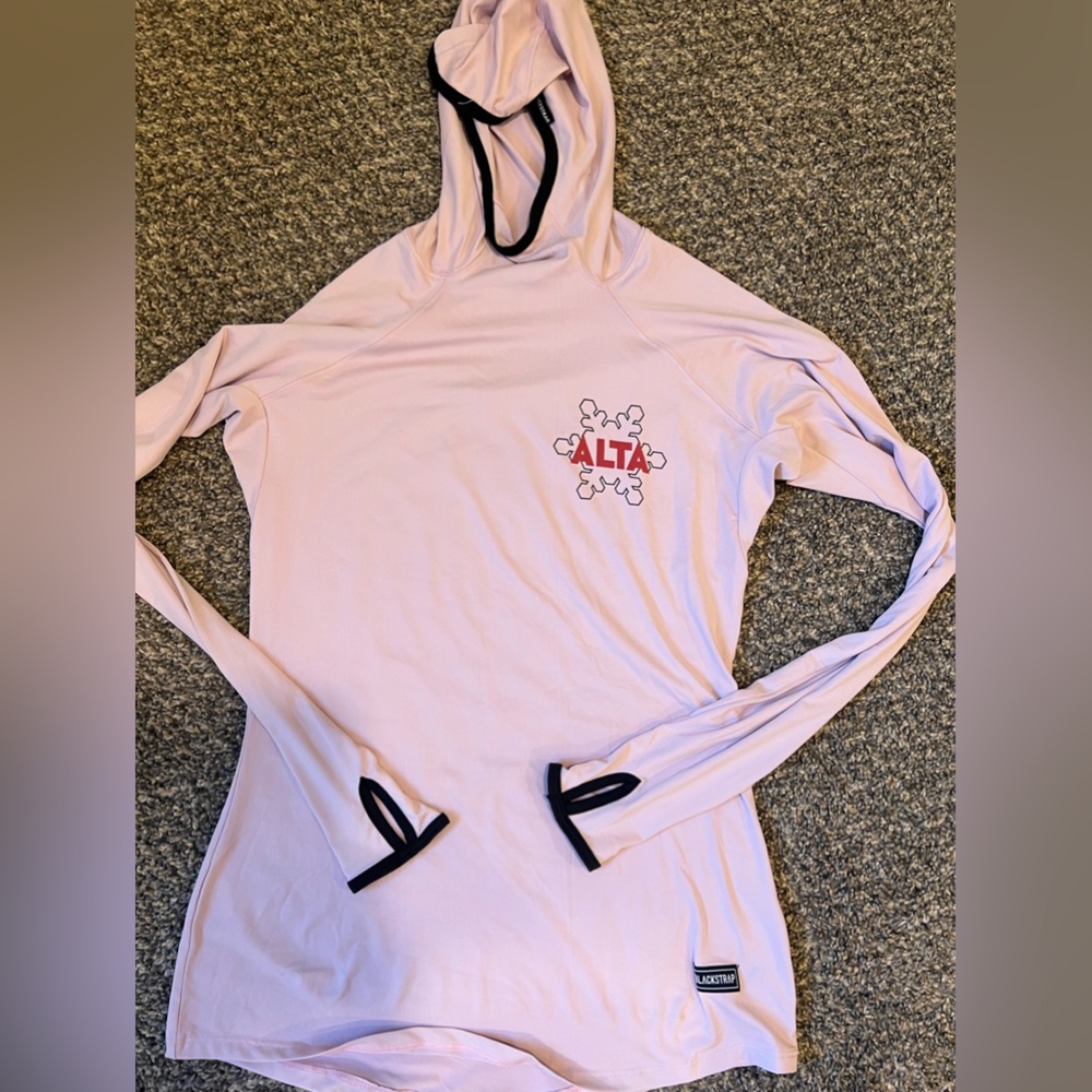 Alta Ski Resort Light Pink Hooded Wicking Long Sleeve Top Backstrap Brand